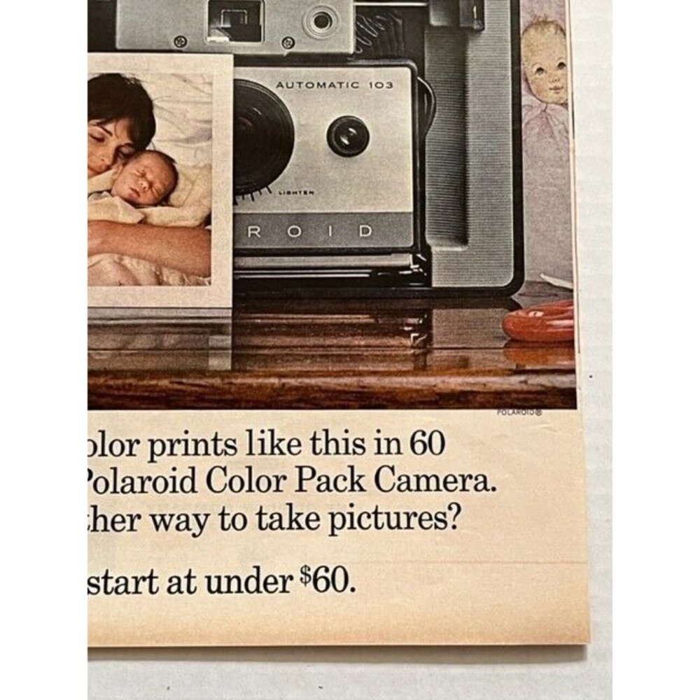 Vtg 1960s Polaroid Color Pack Camera Print Ad Mother & Baby Twins Bouquet Love - Picture 5 of 5